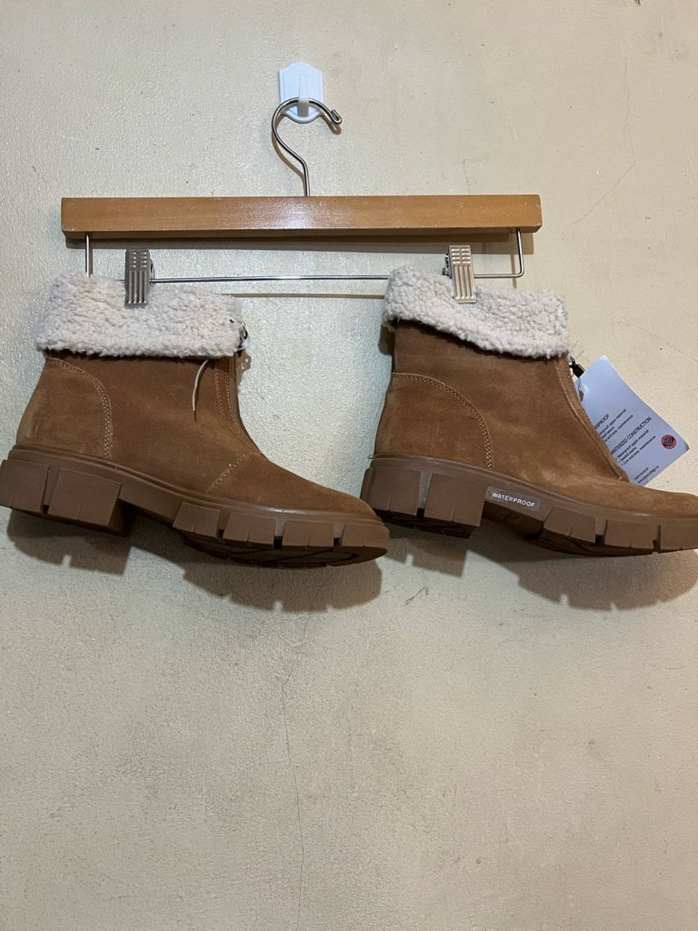 Aqua Brown Suede Waterproof Shearling-Trim Ankle Boots